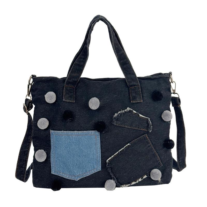 

Casual Patchwork Design Denim Shoulder Bags for Women Large Capacity Ladies Crossbody Bag Korean Girls Handbag Laptop Tote чёрный