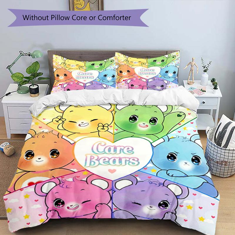 3pcs Duvet Cover Set (1*Duvet Cover + 2*Pillowcase, Without Core), Care Bears Print Bedding Set, Bedroom Decor, All‑Season, Birthday Gift