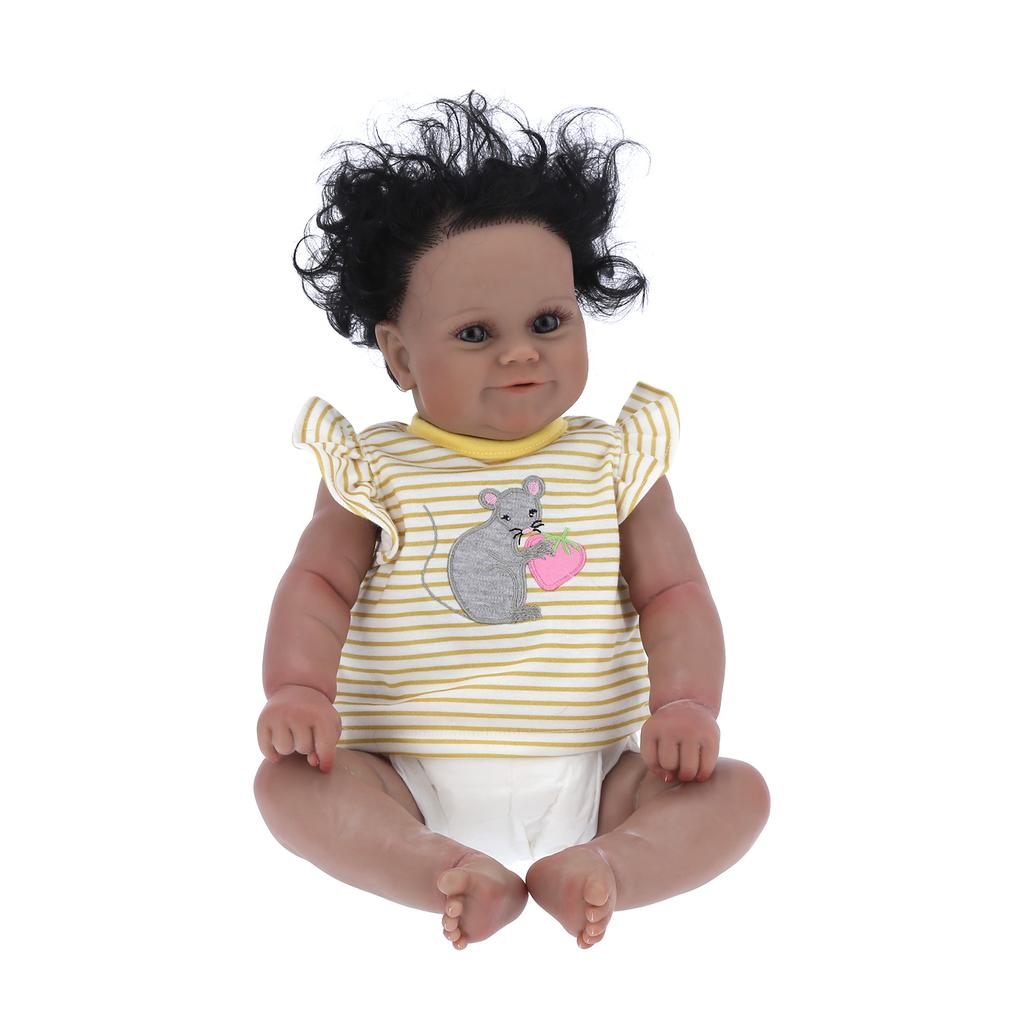 45cm Schwarze Haut Afrikanische Säuglingspuppe Spielzeug Niedlich Lebensecht Reborn Babypuppe Mädchen Geschenk für Kinder