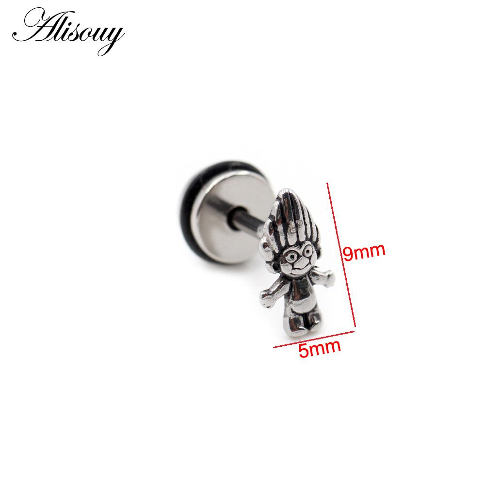 Alisouy 2pcs Stainless Steel Dolphin Lizard Sun Moon Cross CZ Women Men Ear Stud Earring Tragus Helix Cartilage Piercing Jewelry