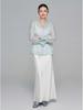 Zhi Hetang Retro Silk V-Neck Ruffled Long-Sleeve Blouse