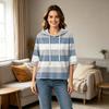 Damen Casual Kapuzen-T-Shirt mit 3/4-Ärmel und geometrischem Aufdruck