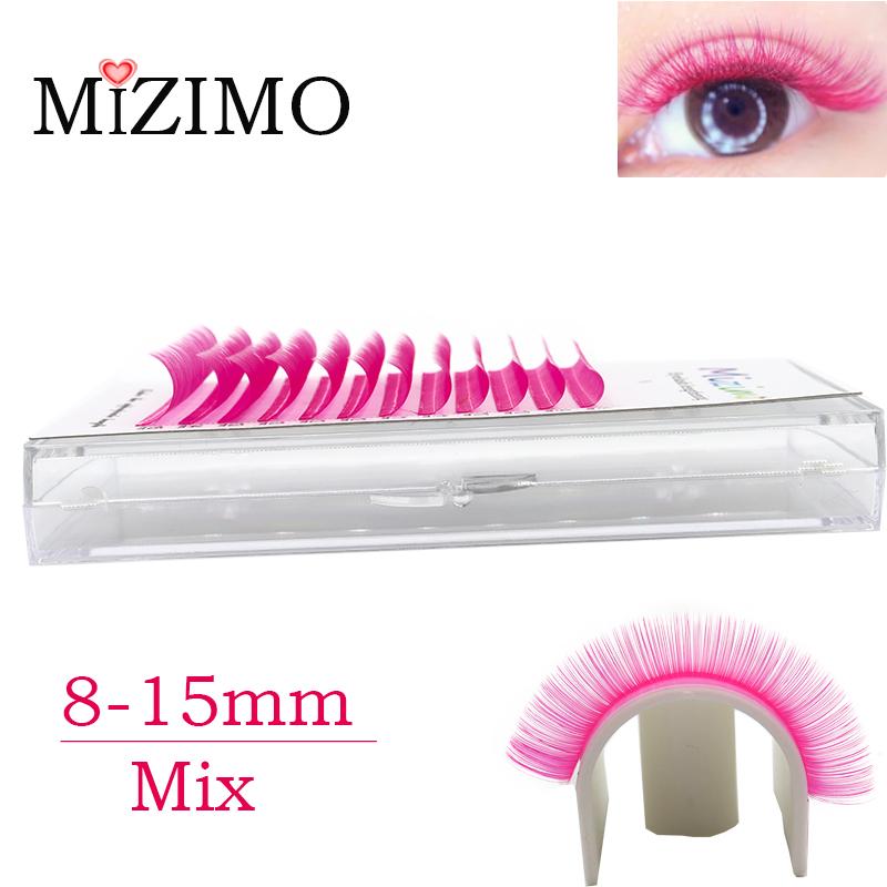 MIZIMO Rote einzelne gepfropfte falsche Wimpern, Augen-Make-up-Tools, natürlich, weich und verlängert. C/D, 0,07 mm, 8–15 mm