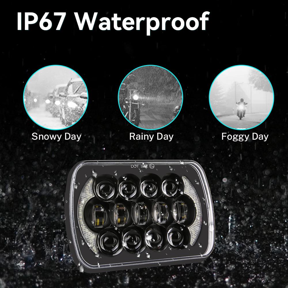 2pcs 55W Led 5x7" 7X6" Inch Retangular Feixe Farol Com High/Low DRL Square Headlight for Jeep Cherokee XJ Wrangler Truck 4X4