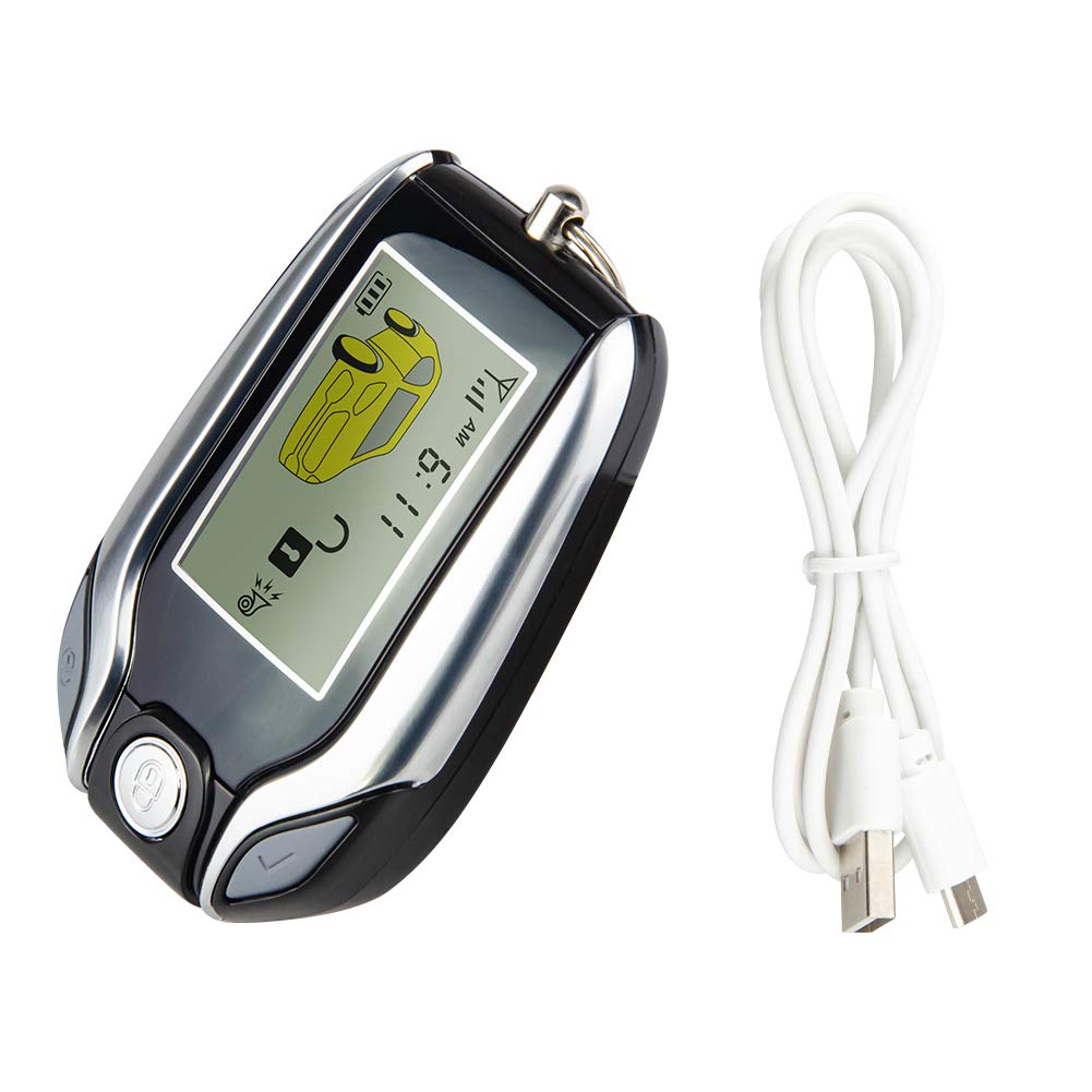 EASYGUARD EC204 PKE Car Alarm System with Passive Keyless Rechargeable LCD Pager and Shock DC12V 2-Way Entry, Display, Warning,