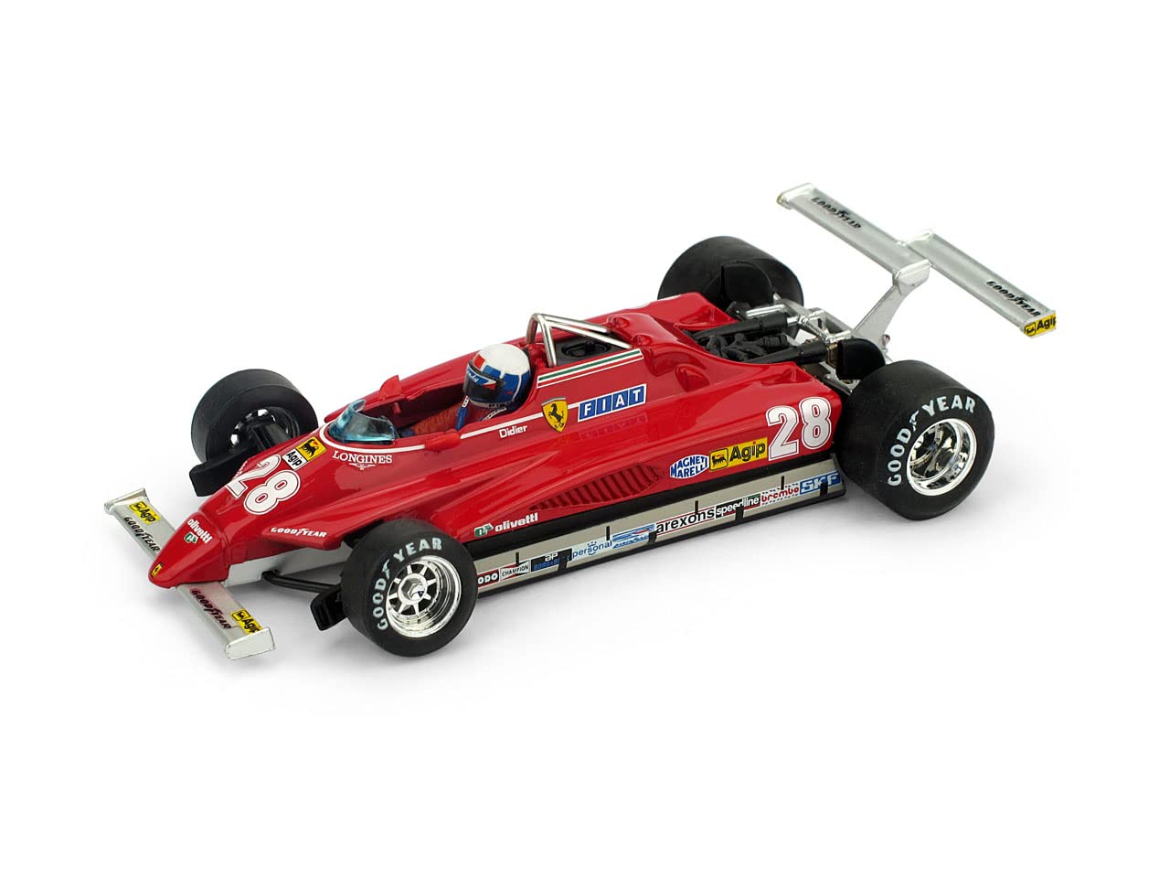 

Brum Ferrari 126C2 Дідьє Піроні з фігуркою 1982 Гран-прі США BRUMM FERRARI Гран-прі США Дідьє Піроні 1/43 #28 [товар]