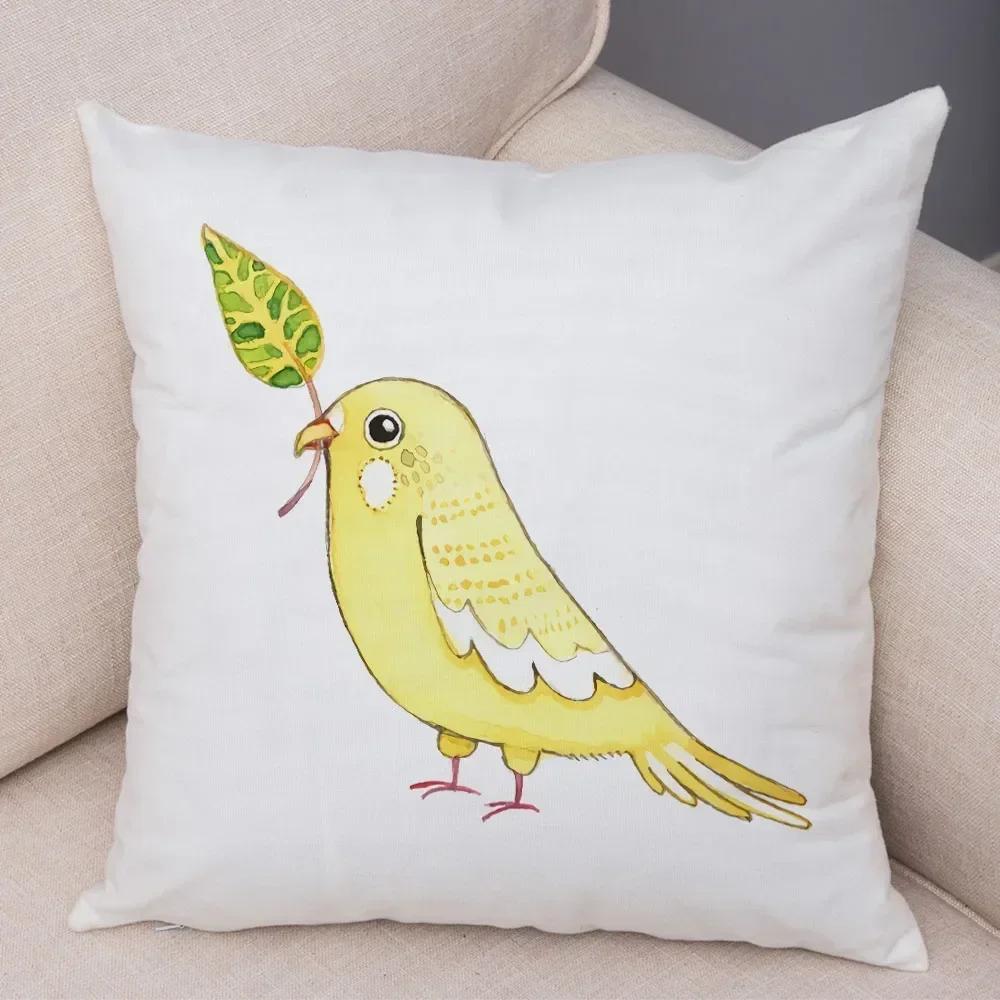 Cute Cartoon Parrot Pillowcase Decorated With Birds And Flowers Living Room Bedroom Sofa Car Cushion Pillowcase 45X45Cm