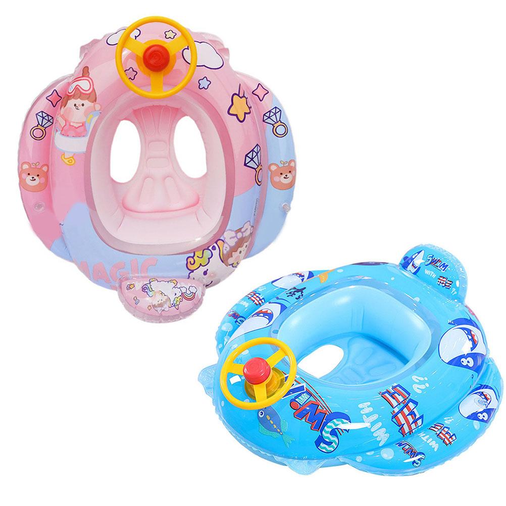 Baby Pool Float with Safety Seat Steering Wheel Cartoon Inflatable Swimming Ring Pool Swim Training Aid for 1 6 Years