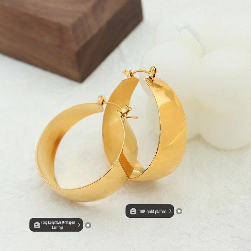 European-American Vintage Asymmetrical Round Titanium Steel Earrings for Women