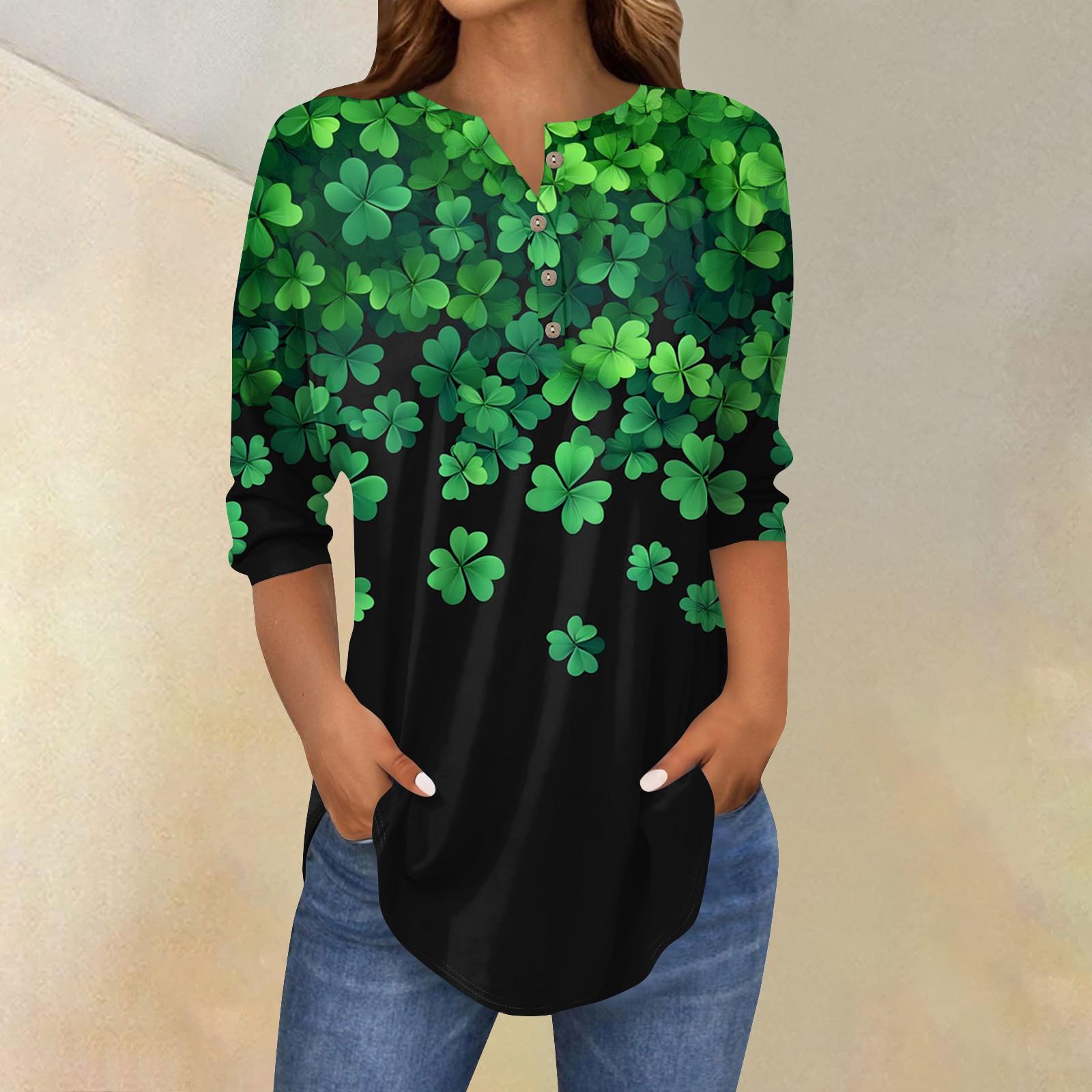 

Женские топы с рукавами 3/4, летние футболки с принтом и V-образным вырезом, повседневные базовые футболки, рубашки на пуговицах, туники, топы St. День Патрика XXL циан