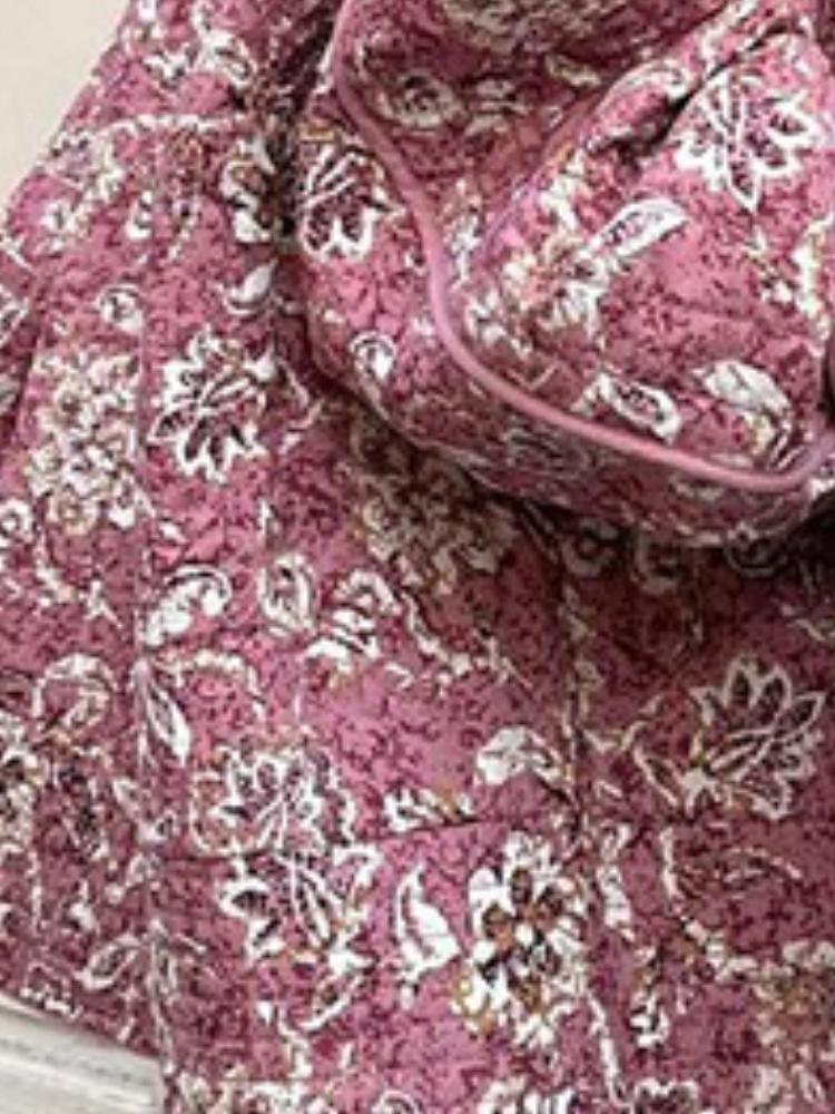 Fall Winter Fashion Female Casual Outerwear Vintage Korean Long Sleeve Jacket Floral Print Thickened Cotton Coat Quilted Stand Collar Loose