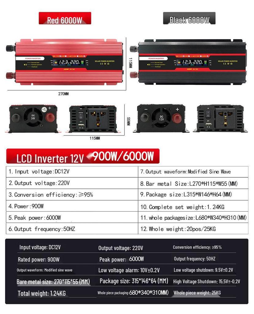 4000W Digital Car Power Inverter 12V/24V to 110V/220V