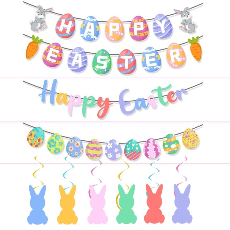 Easters Eggs Letter Garlands Hanging Banners for Home School and Event Decoration Store Window Display Accessories