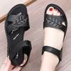 Middle Aged And Elderly Velcro Flat Sole Sandals Thick Sole Non Slip Summer New Open Toe Lightweight Breathable Leather Sandals