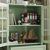 Minimalist buffet cabinet with two glass doors and drawers, wooden sideboard for living room, dining room, hallway and entrance area (mint green)