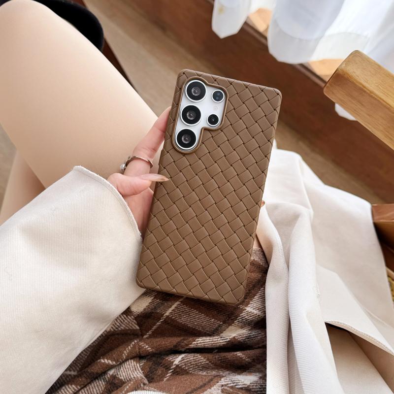 Premium Solid Color Woven Soft Leather Case for Samsung S25 Ultra Galaxy S25PLUS Cooling Soft Anti-fall Back Cover