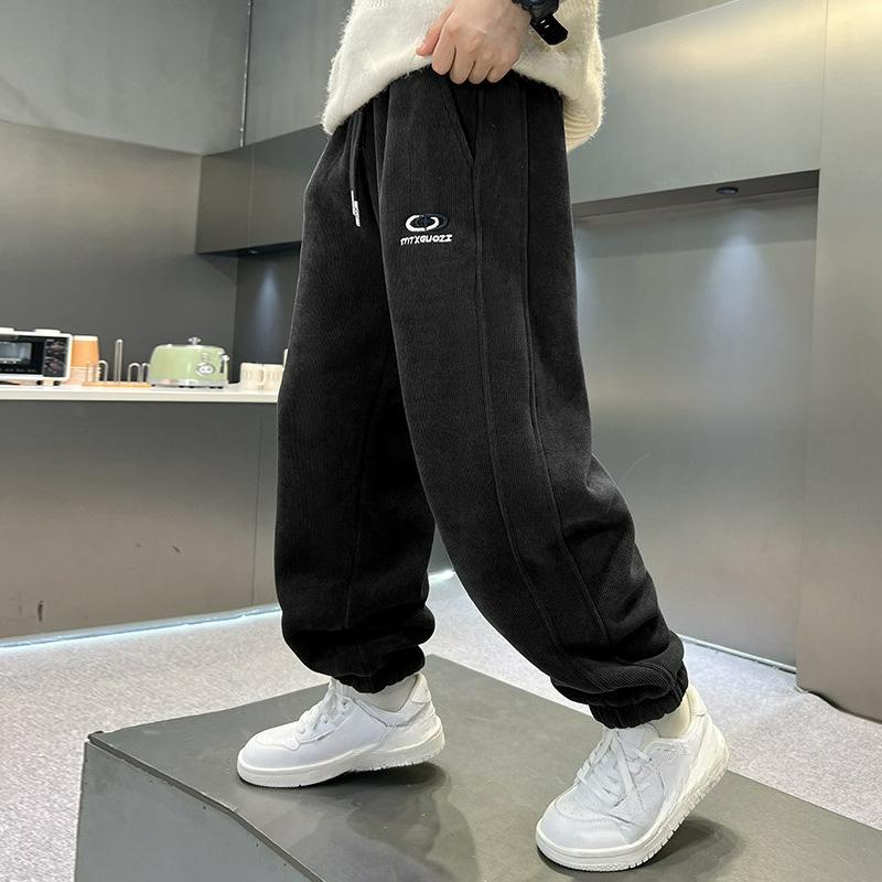 Мальчиковые брюки с плюшевой подкладкой, Зима, Детские осенне-зимние толстые хлопковые брюки, Зимние спортивные брюки из овчины 120 чёрный