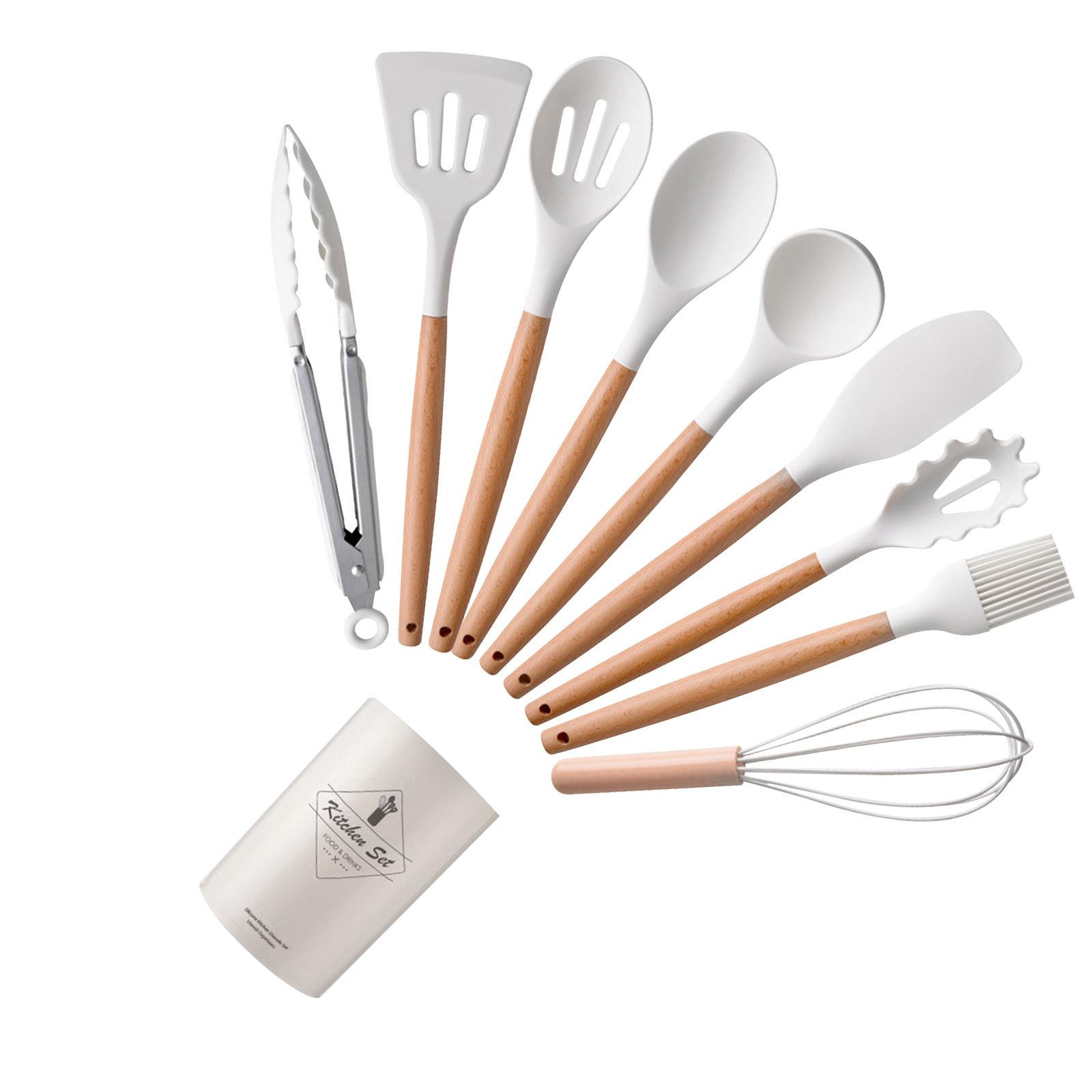 

Premium 9-Piece Silicone Kitchen Utensil Set with Wooden Handles Heat , Non-Stick Cooking Tools One Size