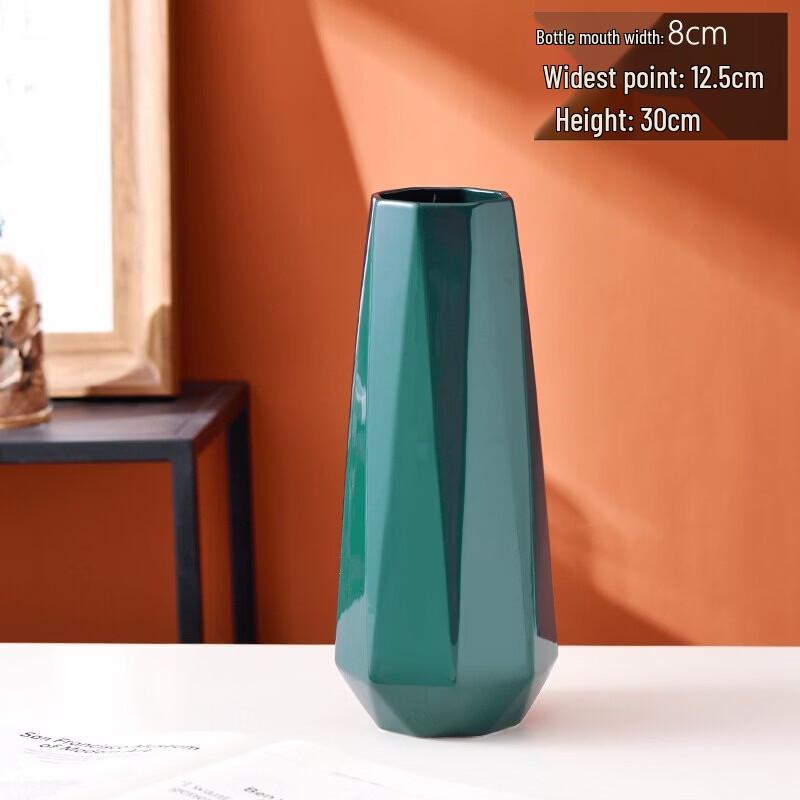 Geometric Ceramic Emerald Green Flower Vase Set