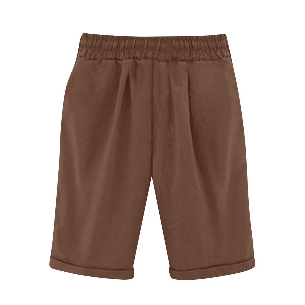 Women's Casual Loose Beach Pants Color Loose Casual Fifth Pants Pockets Linen Shorts