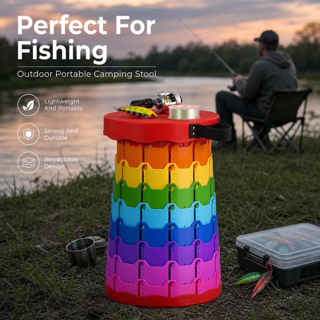 Telescopic Folding Stool Portable Adjustable Height Plastic Camping Stool for Travel Fishing Queueing Picnic Outdoor