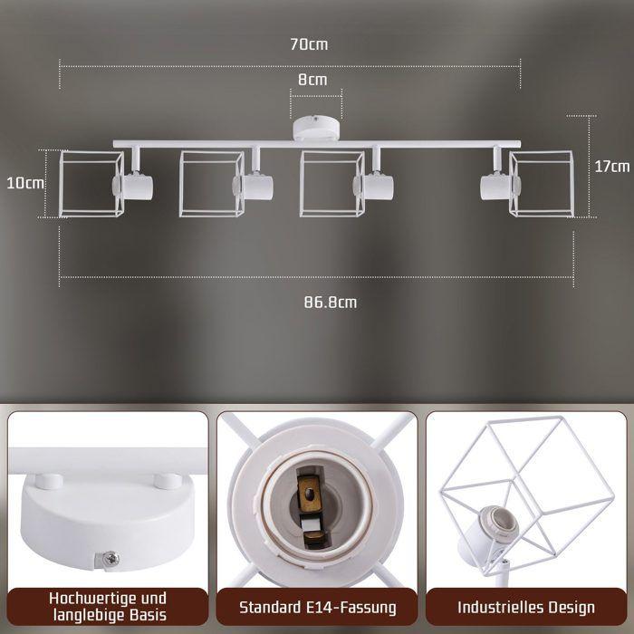 Spot de Plafond - NETTLIFE - Spot E14 4 ampoules - Blanc - Pivotant 350° - Métal