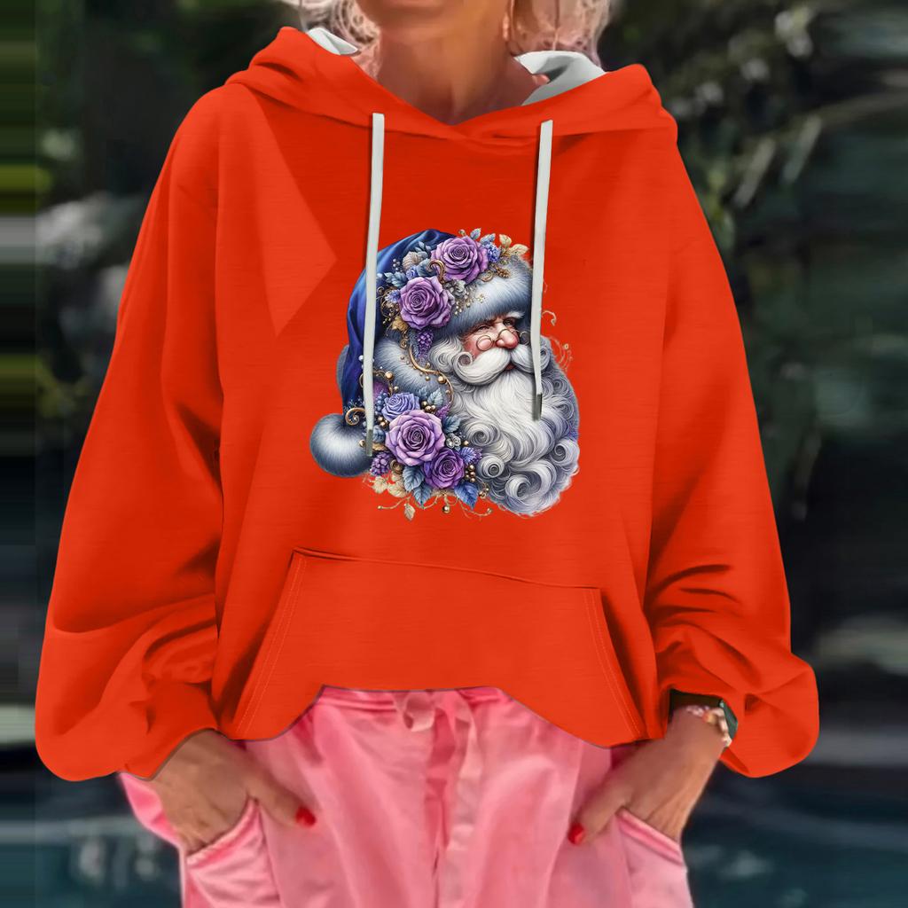 Women's Christmas Print Loose Casual Long Sleeve Hooded Sweatshirt