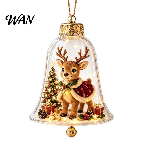 Miniature Holiday Scene Hanging Balls 3D Christmas Bell Ornament, Winter Clear Decoration with Santa Festive Window Shelf Decorations Snowman Reindeer
