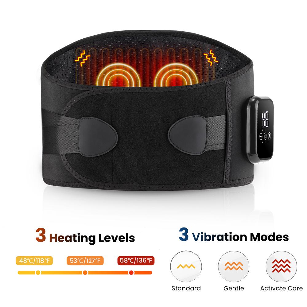 Cordless Heated Waist Belt Lower Back Lumbar Support Heating Pad 3 Heat Vibration Massage Brace Abdomen Warm Menstrual Care Wrap