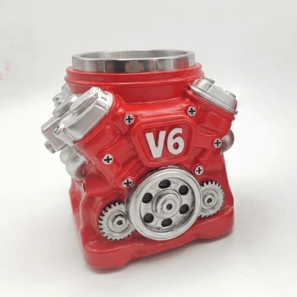 

Retro Engine Coffee Mug Double Wall with Handle V6 Engines Stainless Steel Cup Realistic Design 300ML 15oz Insulation Car Mug 50ml