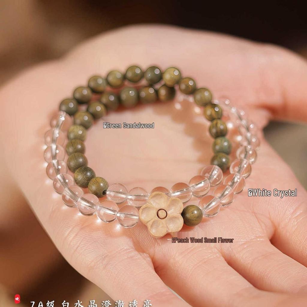 Chinese Green Sandalwood Peach Blossom Rosary: Love-Attracting Retro Buddhist Beads Jewelry