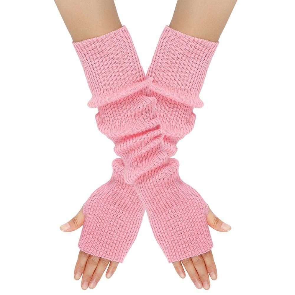 Knitted Fingerless Long Gloves Long Sleeve Elbow Mitten Y2K Arm Sleeve Gloves for Women Girls