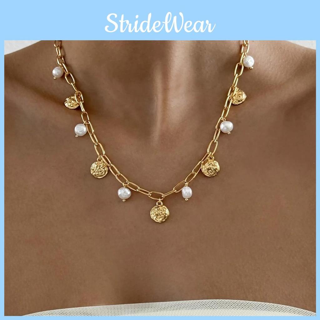 Minimalist Geometric Alloy Necklace With Artificial Pearl Pendant For Casual Women