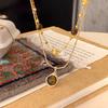 2PCS/Set Trendy Vintage Brown Stone Pendant Gold Color Chains Necklace For Women Charm Personalized Neck Jewelry Accessories