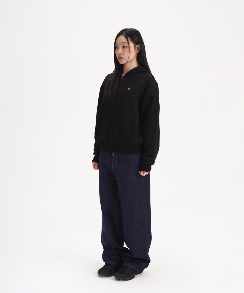 Slow Record House Crop Zip-Up Hoodie_Black