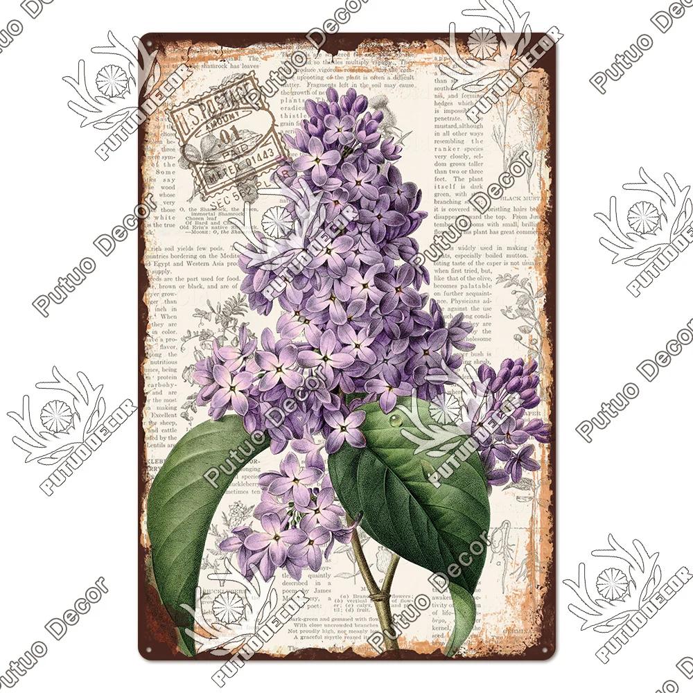 Putuo Decor Lavendel Metallskyltar Plåtposter Metall Vintage Solros Skyltar Retro Blomma Plåtskylt Tusensköna Väggdekor för Hem Trädgård
