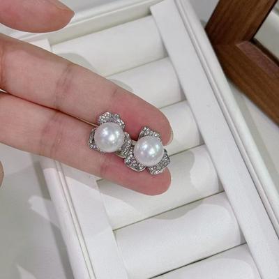 Freshwater Pearl Earrings Full of Diamond Petals Zircon Inlay Light Luxury Niche Versatile Pearl Stud Earrings Women's Accessories