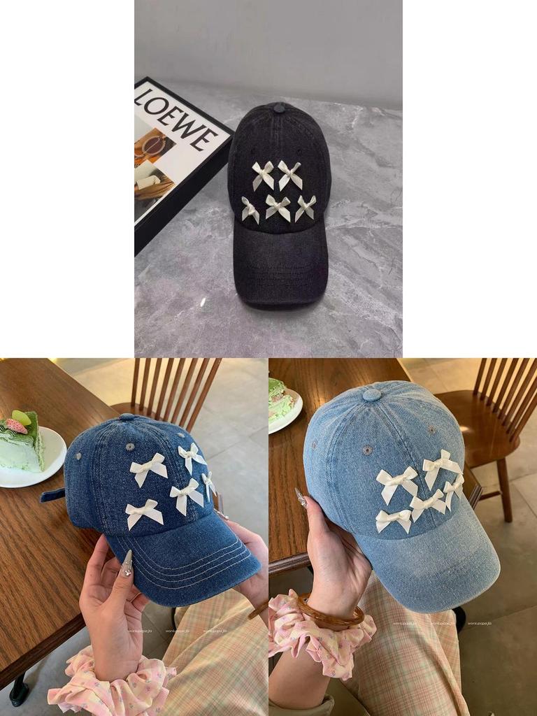 Original Diy Butterfly Bow Baseball Cap For Women Adjustable Wide Brim Sun Protection Fashionable 2024 Korean Style