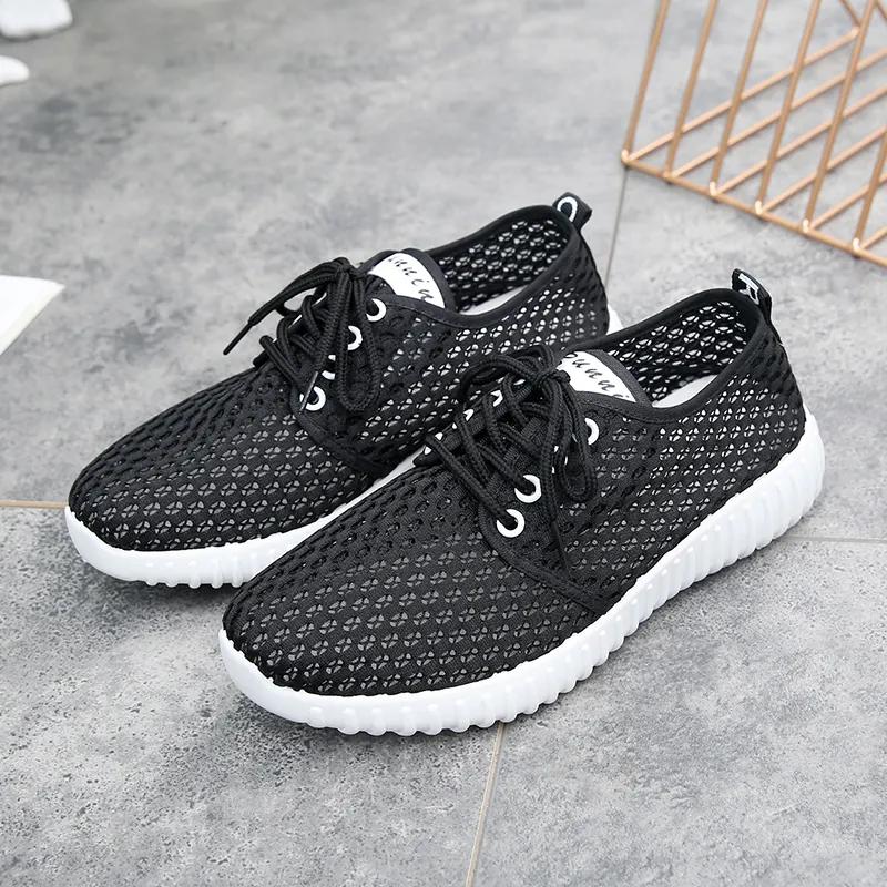 Sapatos Feminina Women Fashion Round Toe White Mesh Breathable Lace Up Shoes Lady Casual Black Comfort Anti Skid Shoes Ba143
