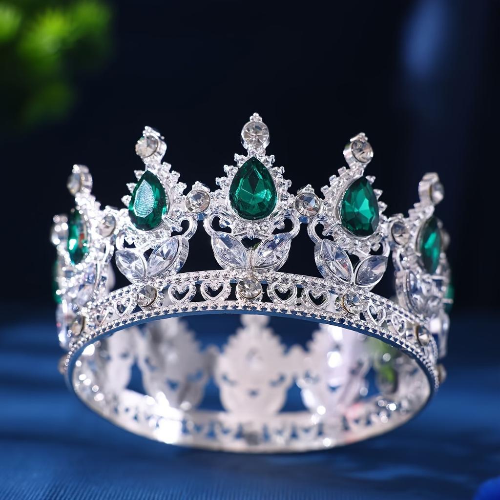 Tiaras y Coronas Redondas de Cristal Barroco Diadema con Pedrería Corona de Baile Corona Accesorios para el Cabello de Boda Joyería Corona