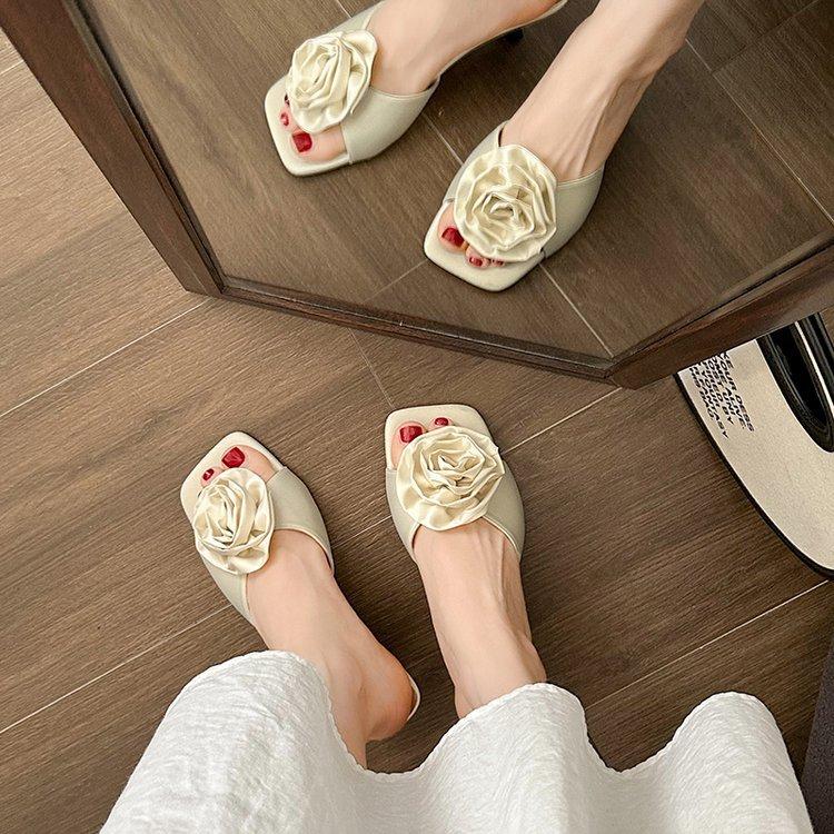 Fashion New Summer Flowers Temperament Sandals High-heeled Slippers Sexy Peep Toe Fashion Party Ladies Mules Heeled Slides for Women