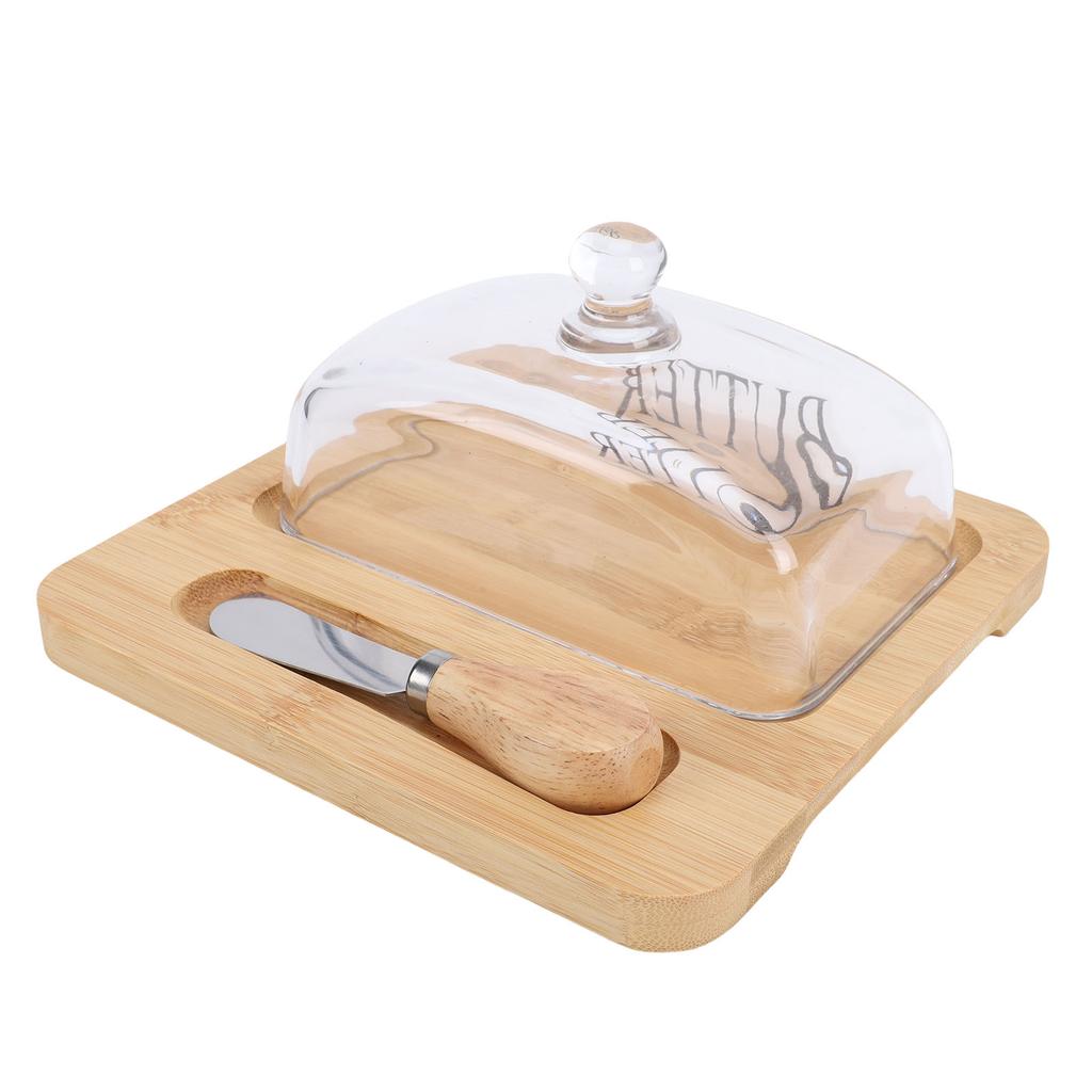 Holz   Schale mit durchsichtigem Glasdeckel Schneidwerkzeug Leicht zu reinigen   Behälter für Käsekuchen Dessert