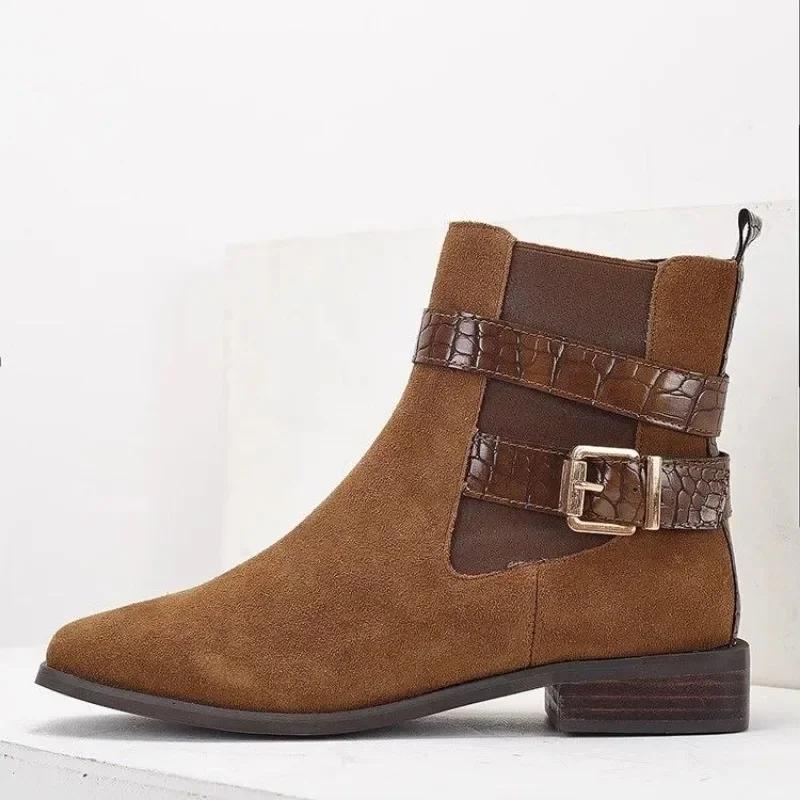 2024 New Autumn/Winter Hot Selling Women's Boots Outdoor Casual Low Heel Needle Buckle Side Zipper Pointed Boots for Women