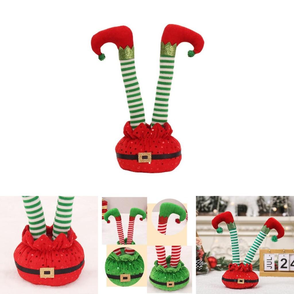 Charming Christmas Decoration Elf Feet Figurine In Red And White Striped Design