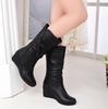 Women's Boots Wedge Heel Round Head Medium Boots Large Size Women's Shoes 35-42