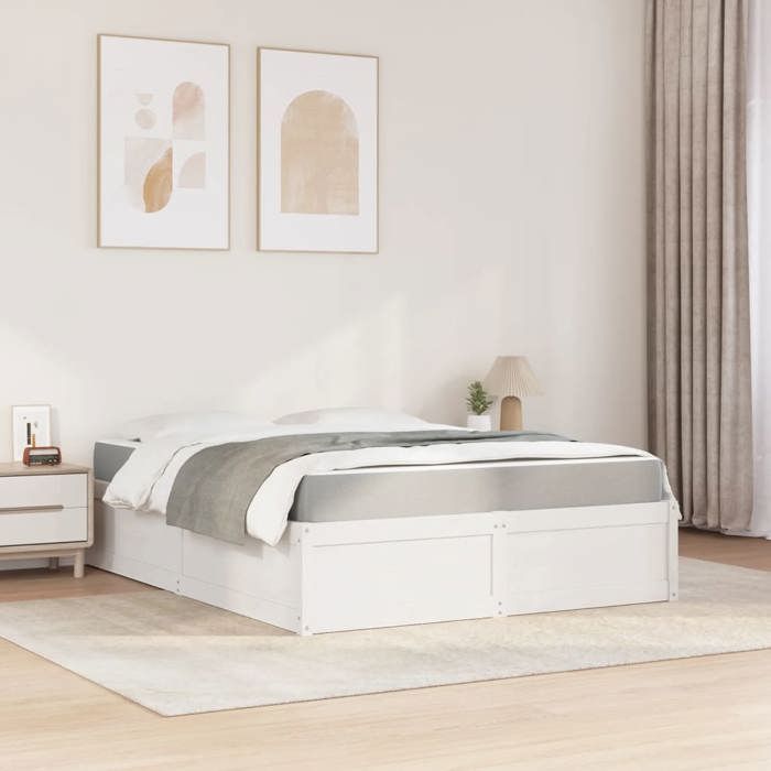 VidaXL Bed with Mattress White 160x200 Cm Solid Pine Wood, Bedroom Furniture, Wooden Bed, Pallet Bed, 3281929