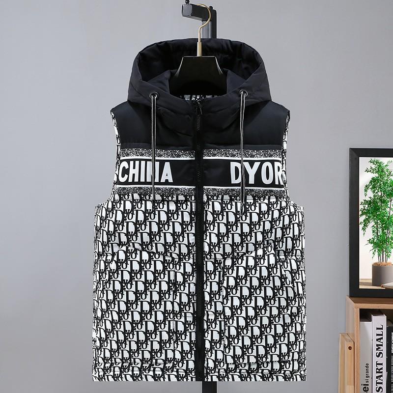 Mens Striped Puffer Vest Trendy Thick Warm Cotton Blend Sleeveless Jacket Casual Wear