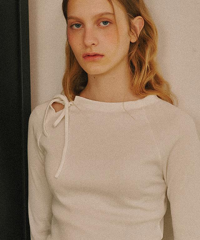 RONRON Side Ribbon Bow Long Sleeve Ivory