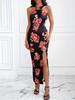 One-Shoulder Summer Bodycon Dress with High Slit Print