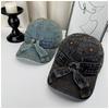 Vintage Distressed Washed Denim Bow Baseball Cap for Women All-Season Casual Sweet Sun-Protective Shade-Providing Hat